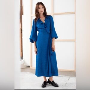 & Other Stories jacquard wrap midaxi dress in bright blue